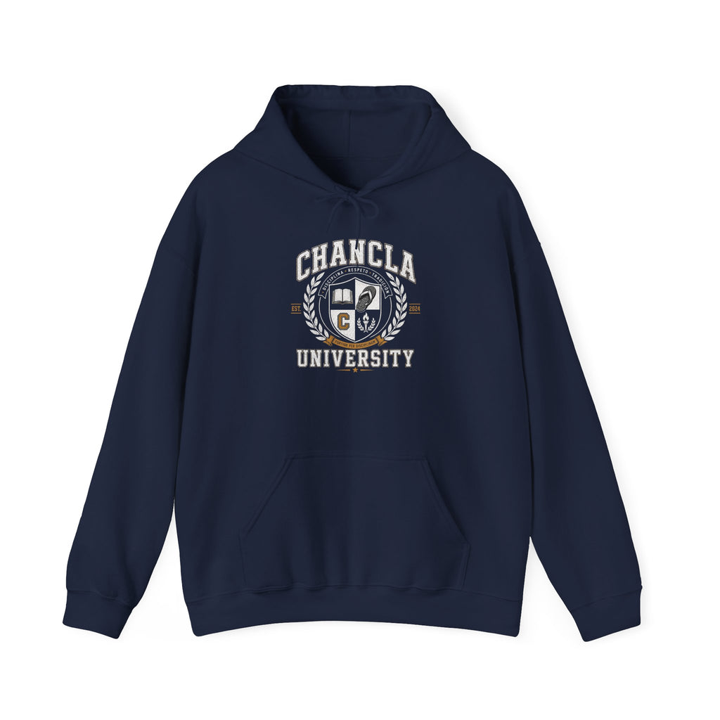 Chancla University Hoodie – Funny Latinx Mom Gift, Retro College Crest Sweatshirt
